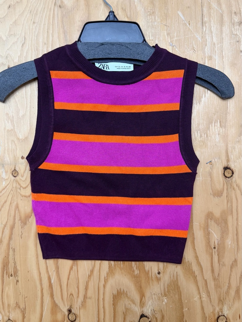 Zara Striped Knit Crop Top Sweater Vest Pink Orange Burgundy Size S NWOT